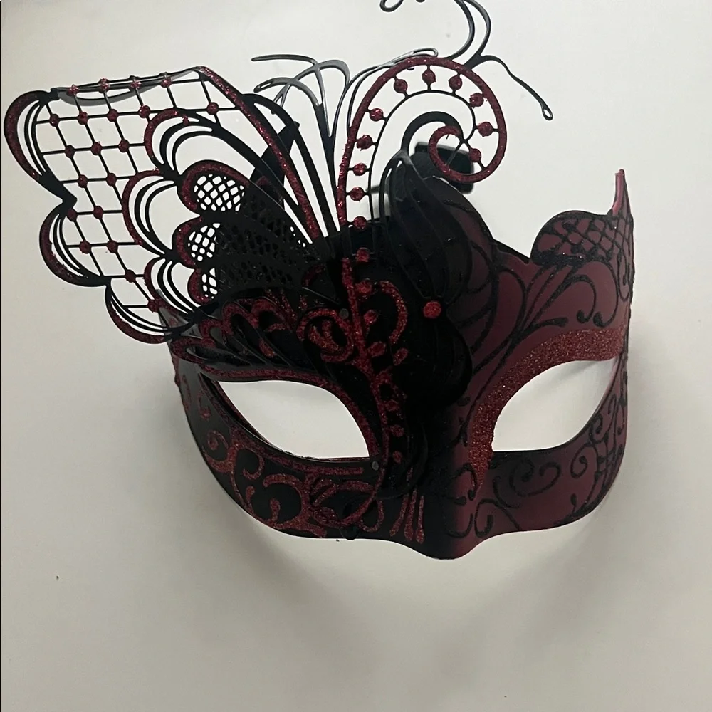 Elegant Black and Red Masquerade Mask